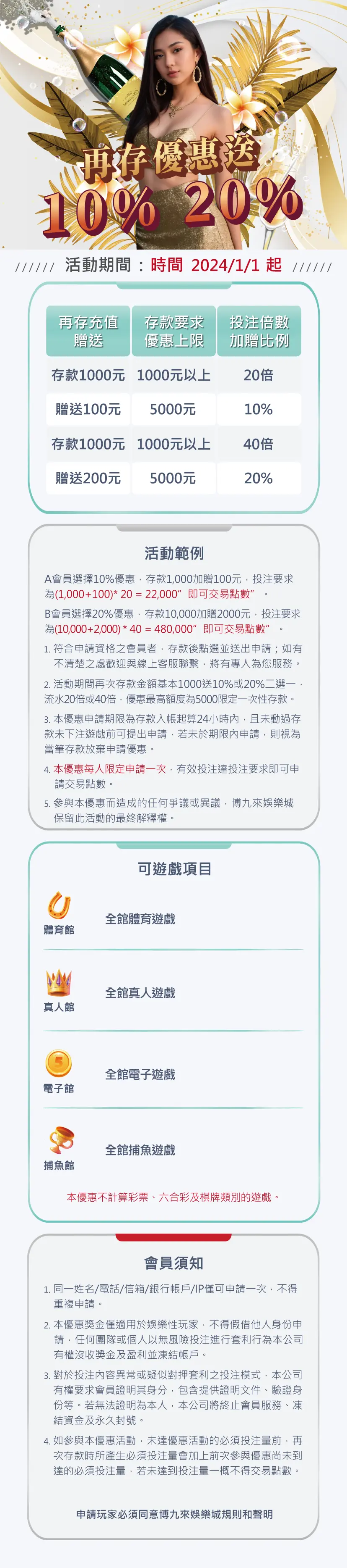 再次存款送10%或20%｜博九來娛樂城-2024最佳首選娛樂城，首儲1000即贈899$